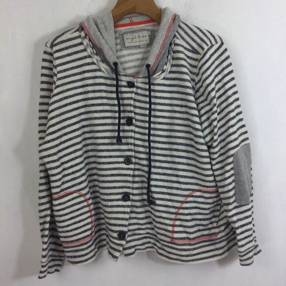 Evy's Tree Womens Ashley Striped Button Up Hooded Jacket Gray/White Size Large - Picture 10 of 10